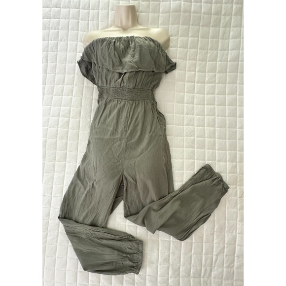 AMERICAN EAGLE Womens Jumpsuit Large Green Sleeveless Linen Blend Summer Casual - Picture 1 of 11